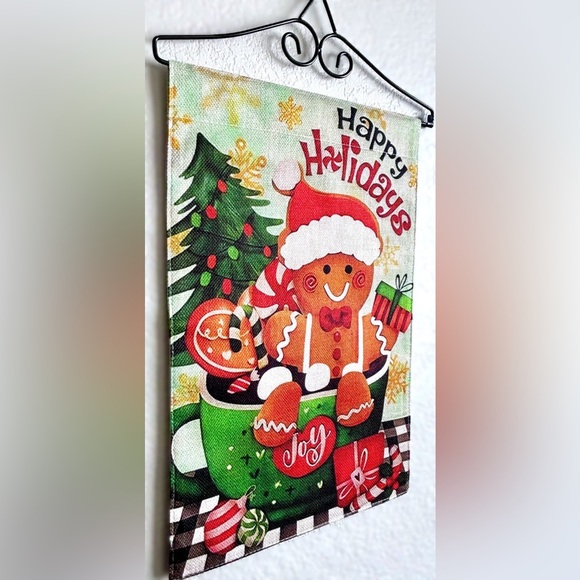 12x18 Happy Holidays Gingerbread Man Hot Cocoa Xmas Yard Decor Flag Hanging New - Picture 2 of 4